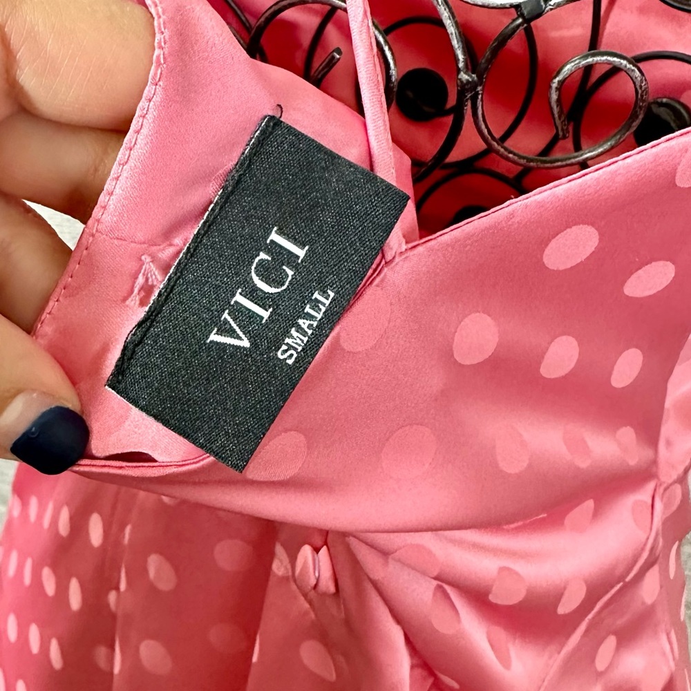 Vici pink polka dot cowl neck silky midi dress size S - Picture 8 of 12
